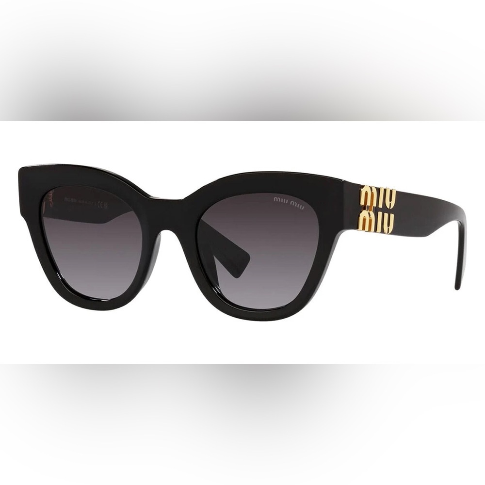 Miu Miu Black Women’s Sunglasses with Gold Logo and Grey Gradient Lens 1AB5D1
